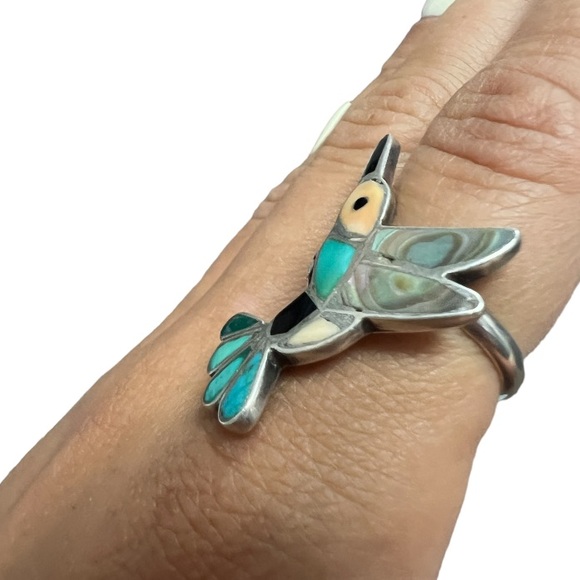 Howard Esalio vintage Native American hummingbird 925 silver inlaid bird RARE - Picture 1 of 5
